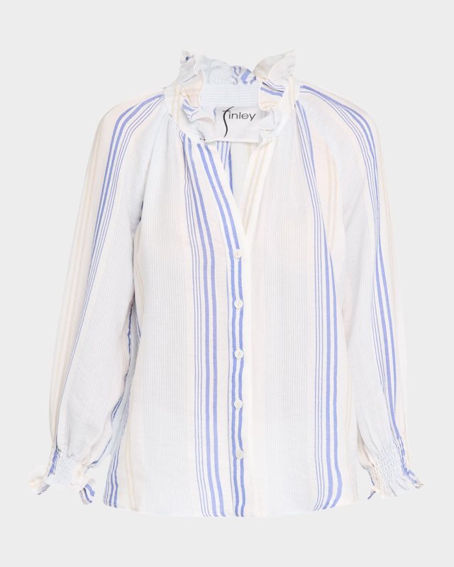 Fiona Striped Raglan-Sleeve Voile Shirt